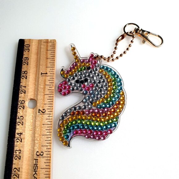 Unicorn Bling Keychain Bookbag Luggage Charm Sparkly Acrylic Rhinestone Gift - Picture 4 of 5